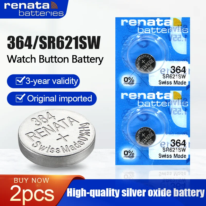 2 шт. Renata 364 SR621SW AG1 LR60 GP364 164 EE6202 1 55 в оксид серебра батарейка для часов Сделано