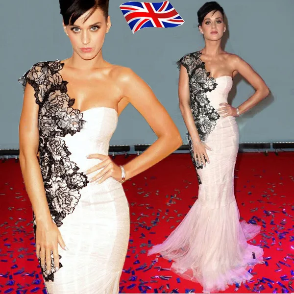 

free shipping new abiye evening gown custommade one shoulder black lace and pink chiffon plus size Mermaid celebrity dresses
