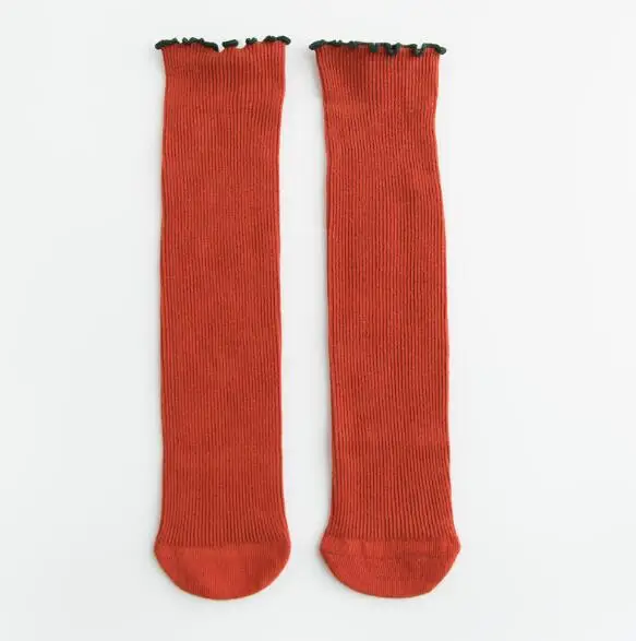 Red wine Spring and autumn fungus children stockings heelless solid color baby stockings loose mouth girls cotton pile stockings - Цвет: Red wine