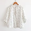 2020 New Summer Women Cotton yarn Blouse Japan Style Mori Girl Floral Print Stand Collar Three Quarter Sleeve Women Shirt 3