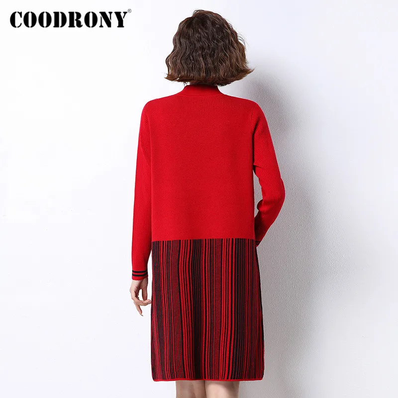 COODRONY Brand 2020 New Autumn Winter Long Women Pocket Sweaters Outdoor Casual Stand Collar Knitting Slim Jumpers Female W1124
