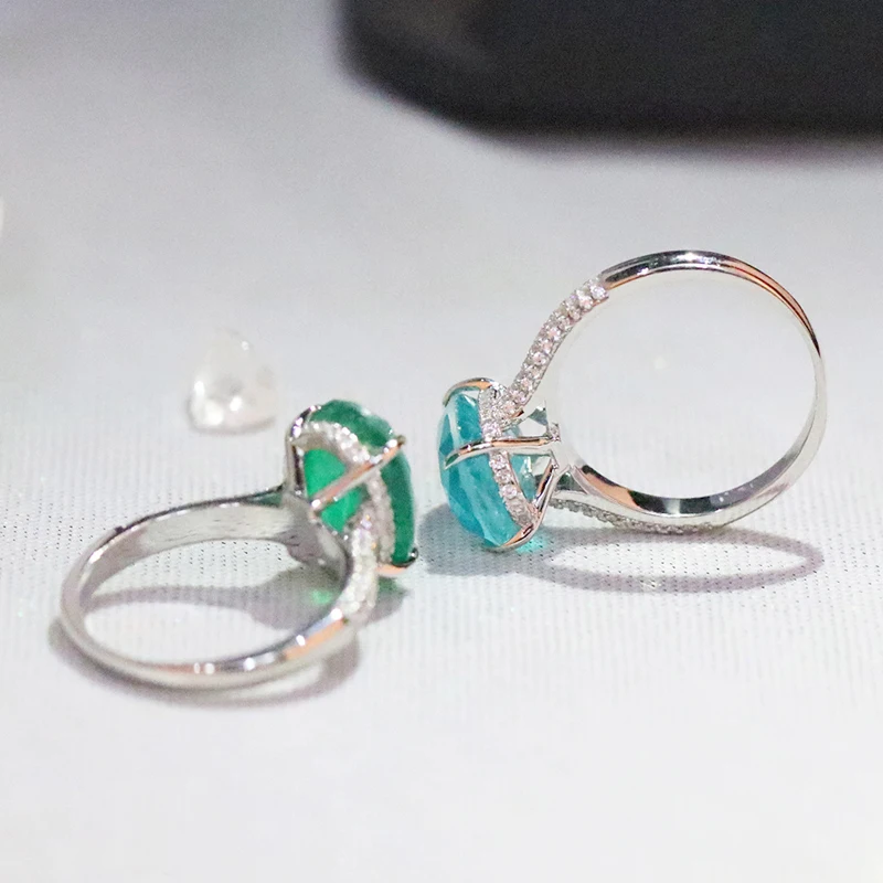 925 Sterling Silver Oval Finger Rings for Women Paraiba Tourmaline Engagement Wedding Jewelry