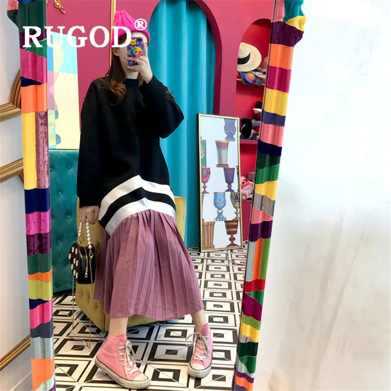 Женское платье с круглым вырезом RUGOD Свободное длинное в стиле пэчворк длинным