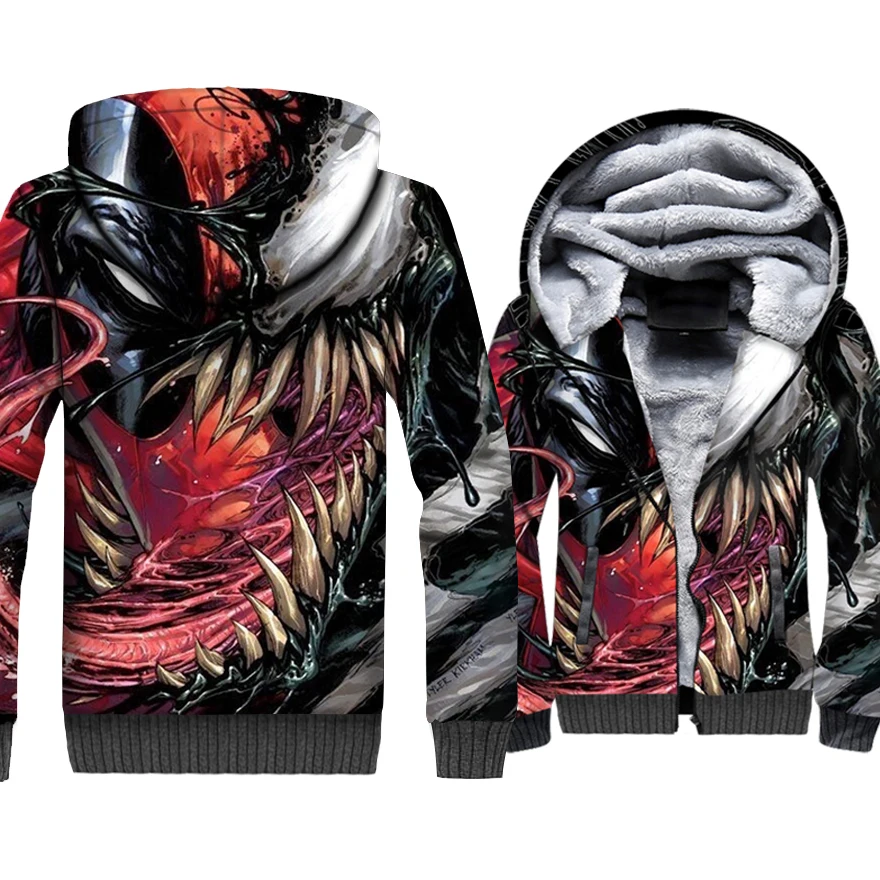 Толстовка на молнии с 3D капюшоном Venom Viking, зимняя Флисовая теплая Куртка Harajuku, толстое пальто Venom, модная большая рекламная акция