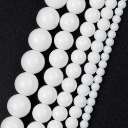 Smooth Black Agate Natural Stone Beads for Jewelry Making - Round Loose Beads for DIY Bracelets & Necklaces, 15 - inch Strand (Smooth White)