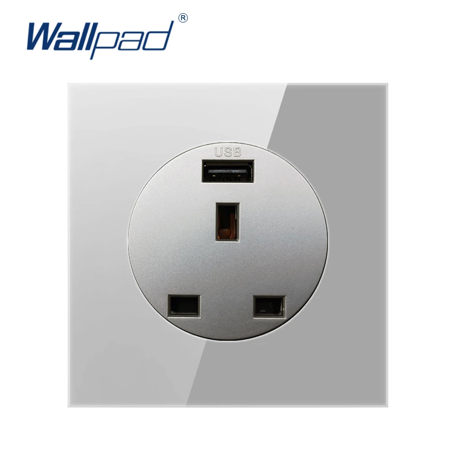Настенная розетка Wallpad USB 3 контакта английская Хрустальная стеклянная панель 13 А