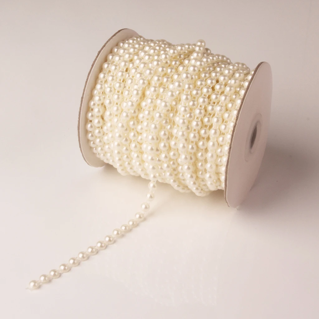 25M Roll Fishing Line Pearls String Beads Chain Garland Wedding Decoration Centerpieces ( Color : Beige )