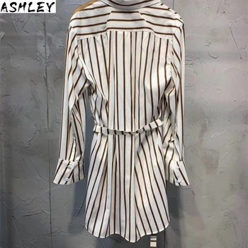 

Blue Striped Women Asymmetrical Big Size Blouse New Lapel Long Sleeve Loose Fit Shirt Fashion Spring Autumn 2020