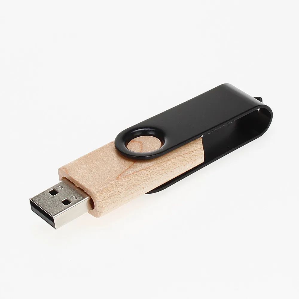 Вращающийся деревянный USB флэш-накопитель 2,0 4 ГБ 8 ГБ Флешка 16 ГБ флеш-накопитель 32 Гб 64 Гб металлический корпус Пользовательский логотип компании бизнес-подарки
