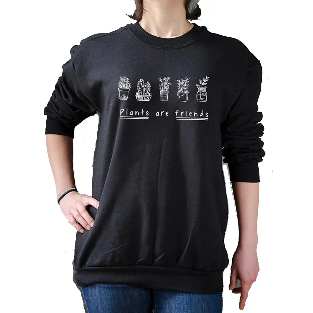 Women's clothing t-shirt women  plants are friends Letter printing autumn  Round neck Long sleeve  Women's clothing coat