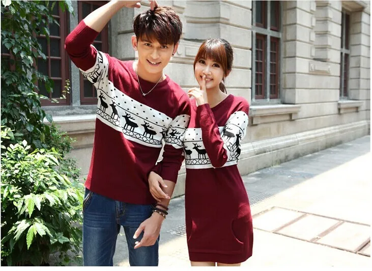 Buy SMTHMA 2019 winter Runway men s women long sleeve Wine red pullovers matching deer couple christmas New Year sweaters