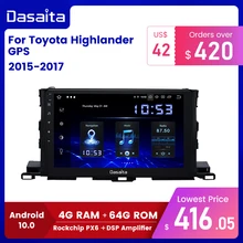 Dasaita 10.2 "Auto Multimedia 1 Din Android 10.0 Voor Toyota Highlander Gps 2015 2016 2017 Stereo Bluetooth MAX10 64gb Rom