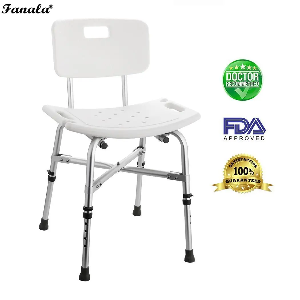 

US In Stock Adjustable Sturdy Aluminium Shower Stool Seat Bathroom Aid Chair with Backrest Toilet Chairs Non-slip Stable
