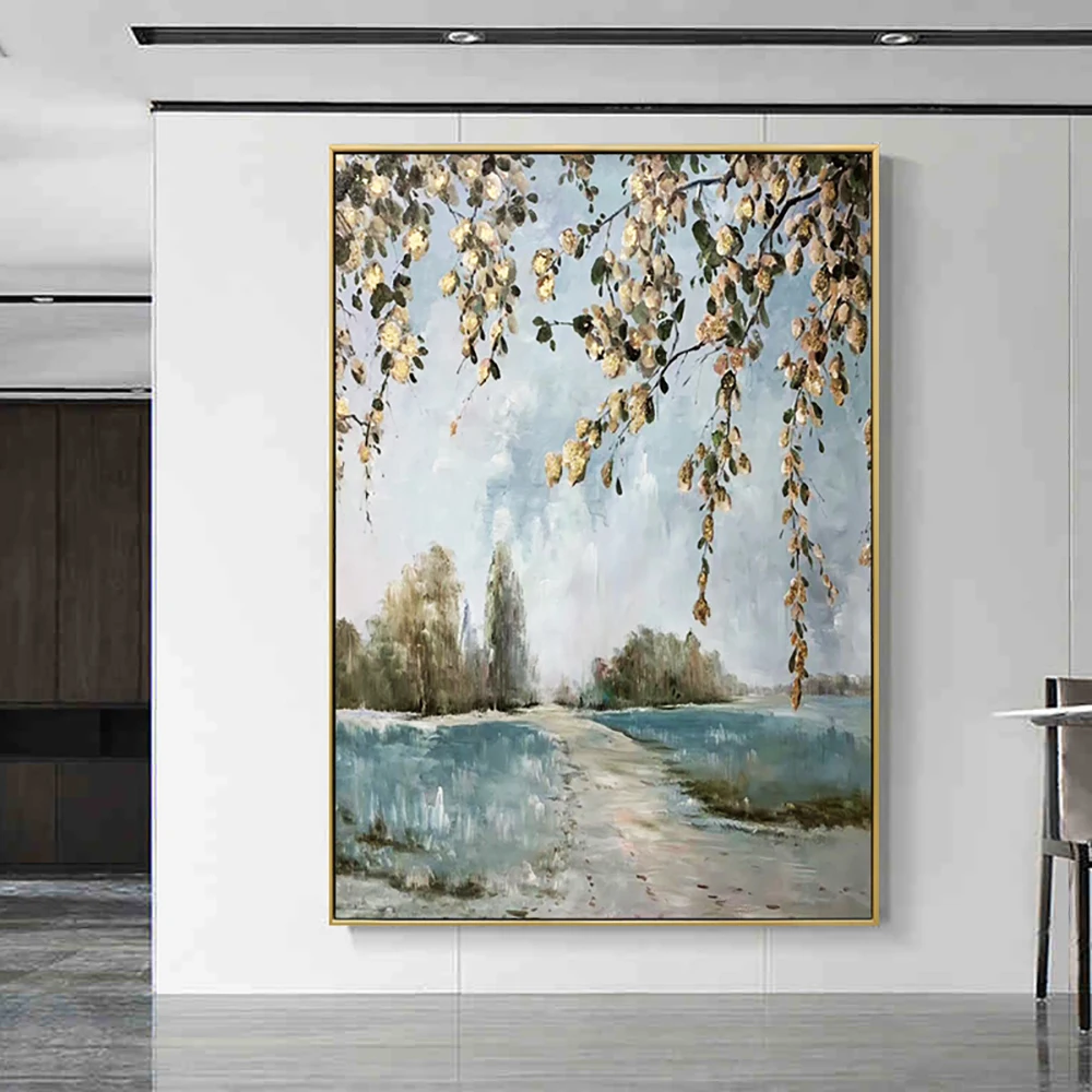 

Hand Painted Landscape Oil Painting on Canvas, Abstract A Path in The Field Oil Painting, Living Room Decor, Wall Art, Unframed