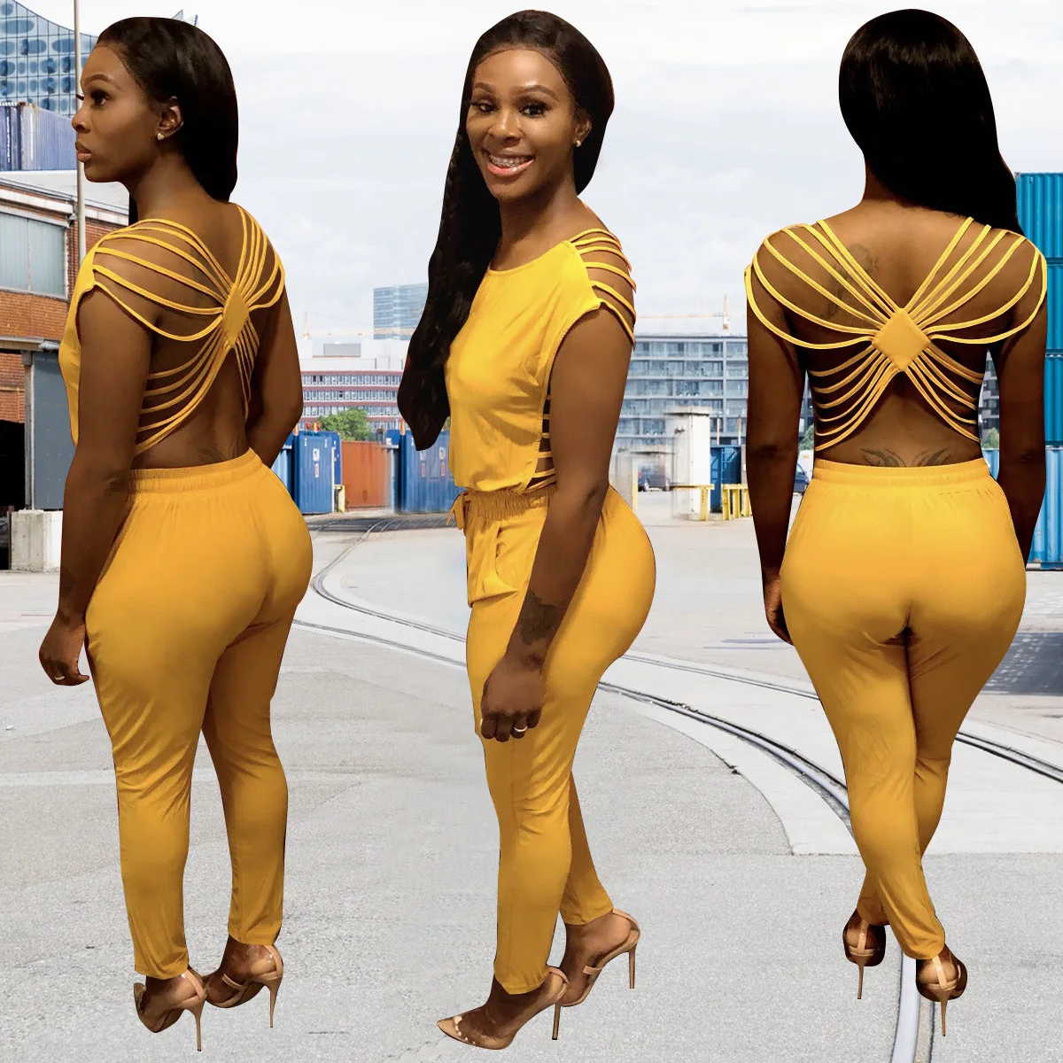 European and American women's fashion casual halter strap jumpsuit