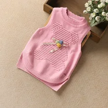 Новинка года; сезон осень; стильная детская одежда; вязаный жилет для девочек с рисунком медведя; жаккардовый свитер для маленьких детей; жилет