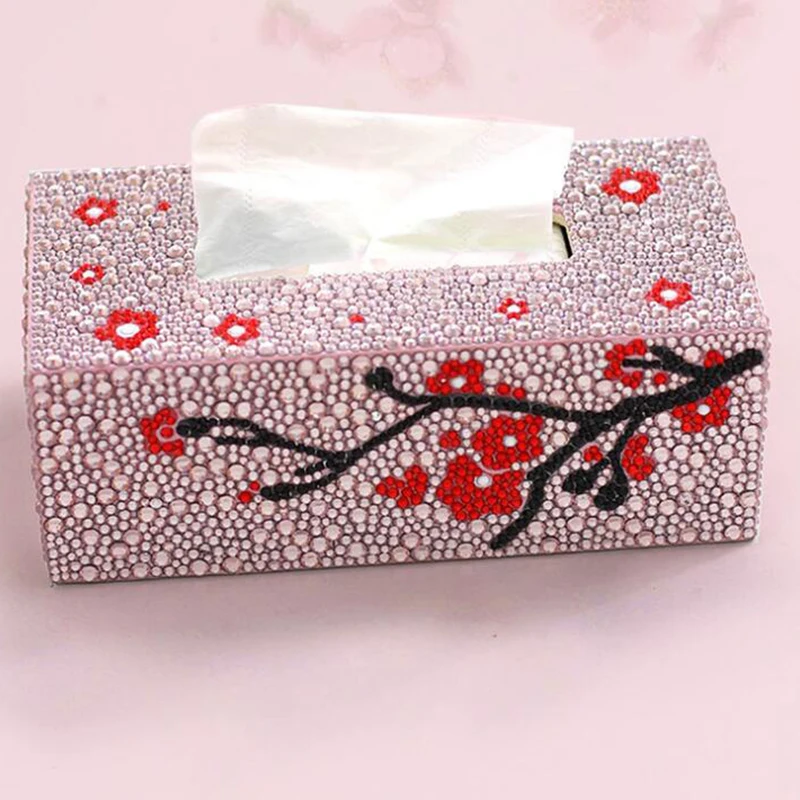 DIY Plum blossom Special shape Diamond painting tissue box storage box jewelry box diamond embroidery cross stitch home decor