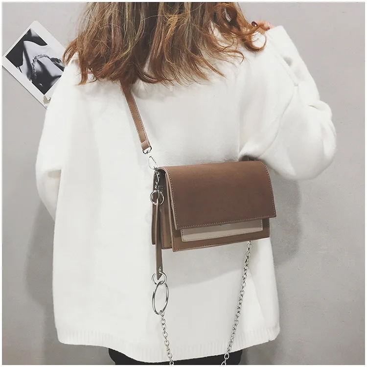 

Three-dimensional frosted small square bag striped wide shoulder strap simple shoulder slung women's bag