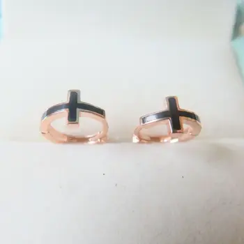 

Pure 18K Rose Gold Hoop Earrings Black Cross Hoop Earrings For Women