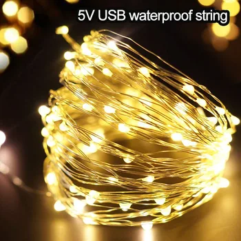 

USB light string 5V USB Powered waterproof 5M 50 leds string silver line firefly holiday light strip