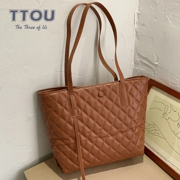 

Designer Large Capacity Plaid Shoulder Bag 2021 New Fashion Underarm Shoulder Bagall-Match Solid Color Two Straps Ladies Bag