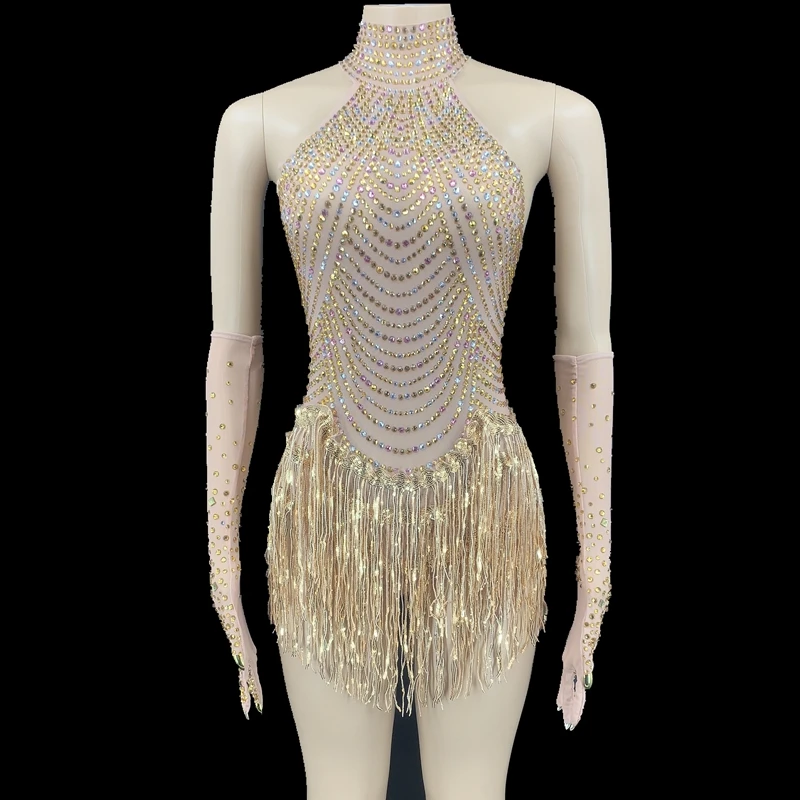 Body De Baile Con Flecos Y Diamantes De Imitación Brillantes Para Mujer