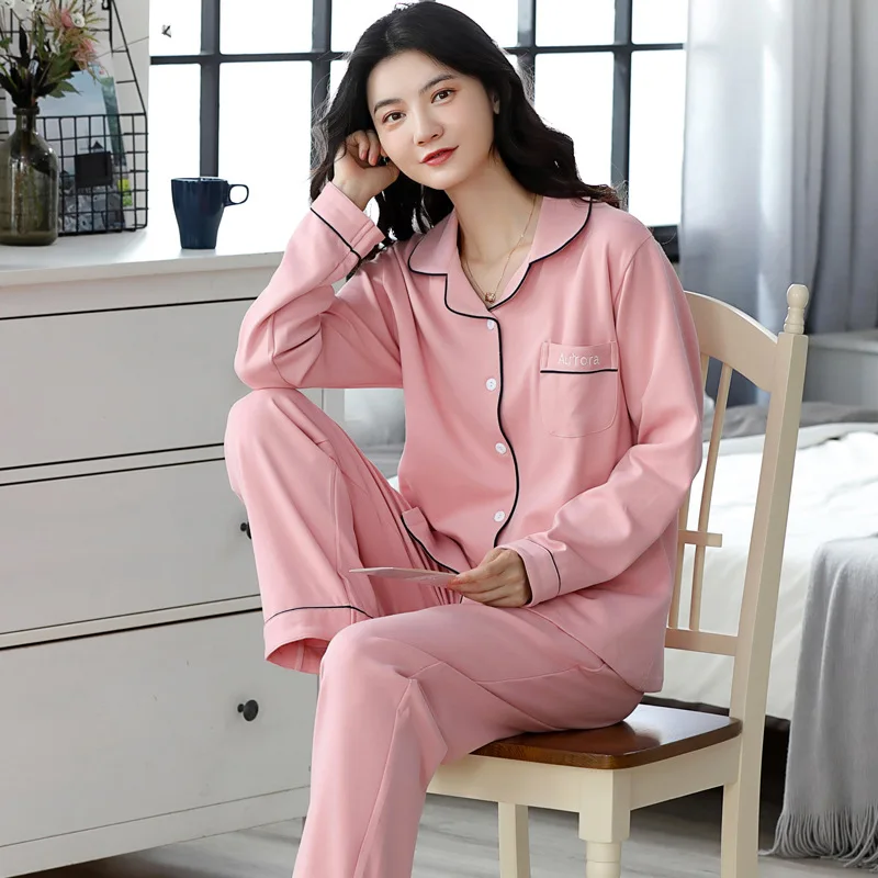 Fashion Spring Summer Cotton 2 Piece Pajamas Set Women New Printed Colorful Sleepwear Long Sleeve Pajamas Female Sleep Homewear