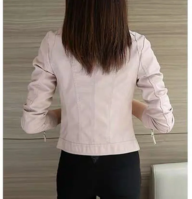 Куртка женская из искусственной кожи Модный черный мотоциклетный жакет короткая