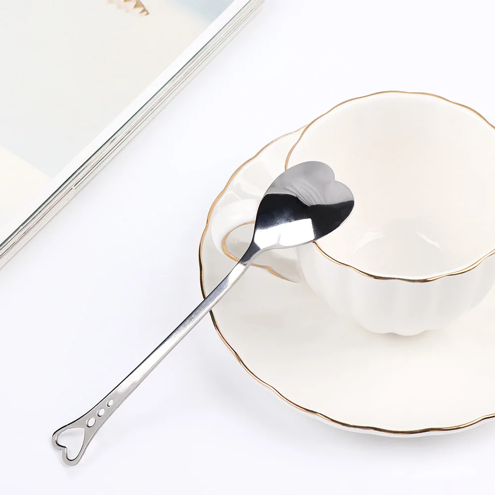 

Funny Stocked Heart Shaped Dessert Spoon Stainless Steel Silver Tea Coffee Spoon Mixer Flatware Cafe Kitchen Accessories Decor