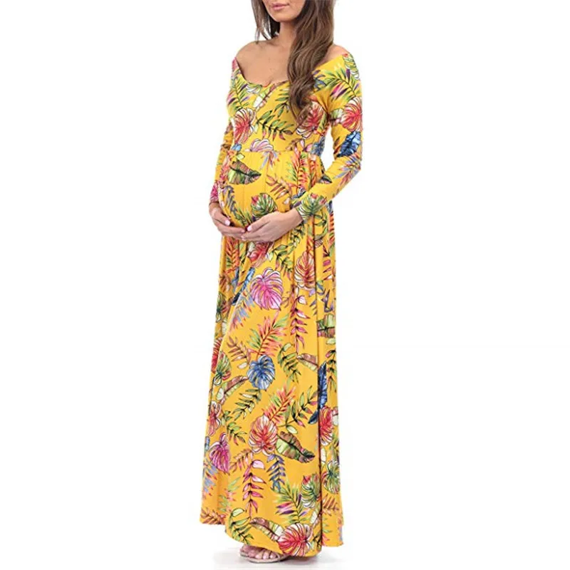 Fashion Maternity Shoot Dress Floral Print Maternity Gown Photo Prop Long Pregnancy Dress Photography Clothes For Pregnant Women (15)