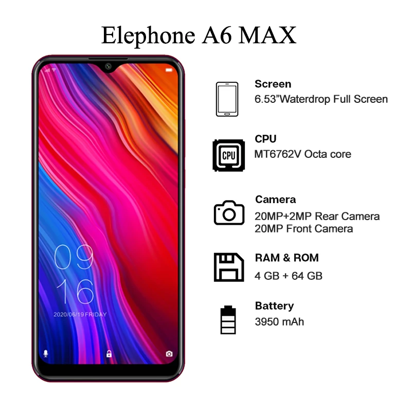 Elephone A6 MAX смартфон 4 Гб 64 ГБ экран 6 53 дюймов Восьмиядерный Android 9 0|Смартфоны| |