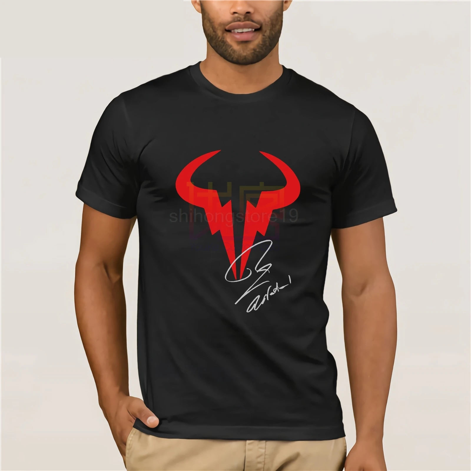 

New Popular Rafael Nadal RN Rafa Tennis Player Men's Black T-Shirt Size S-3XL Gift Print T-shirt Hip Hop Tee T Shirt NEW ARRIVAL