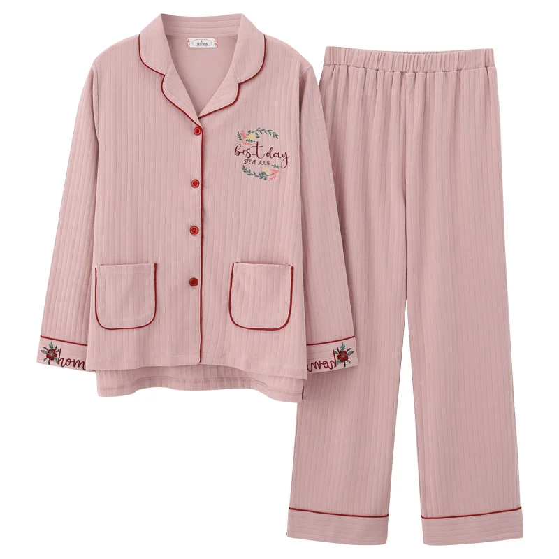 

Pajamas Women's Cotton Spring and Autumn Long-Sleeved Summer Thin Casual Korean-Style Large Size Two Piece Suit