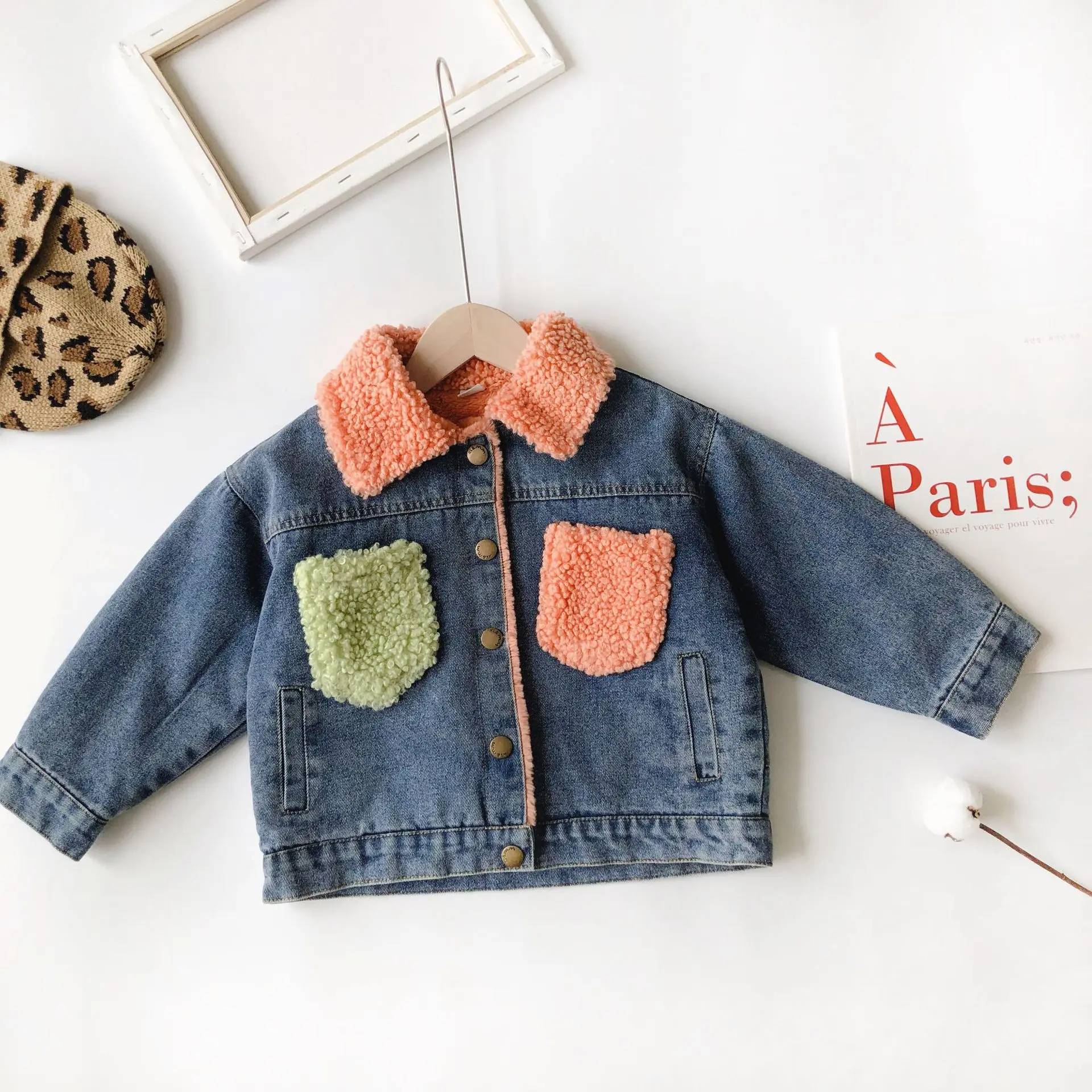 

ZJHT Winter Baby Fleece Denim Jacket For Girl Fur Warm Toddler Outerwear Children Lambs Wool Coat 2-10Y Kids Infant Parkas LM047