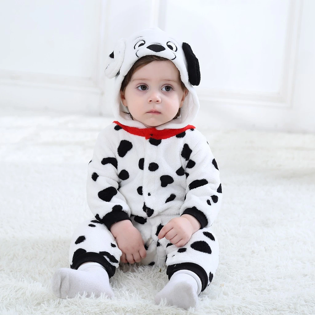 ベビー少年少女スポット犬ダルメシアンコスプレ衣装フランネル暖かいブラックホワイトかわいい動物子供ジャンプスーツパジャマ Aliexpress
