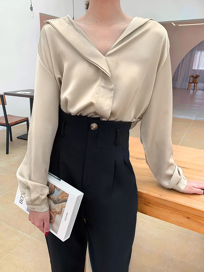 Blusas mujer de moda, Женские топы и блузки на пуговицах, однотонные женские рубашки с длинным рукавом, блузки для женщин, топы, одежда 6649 50