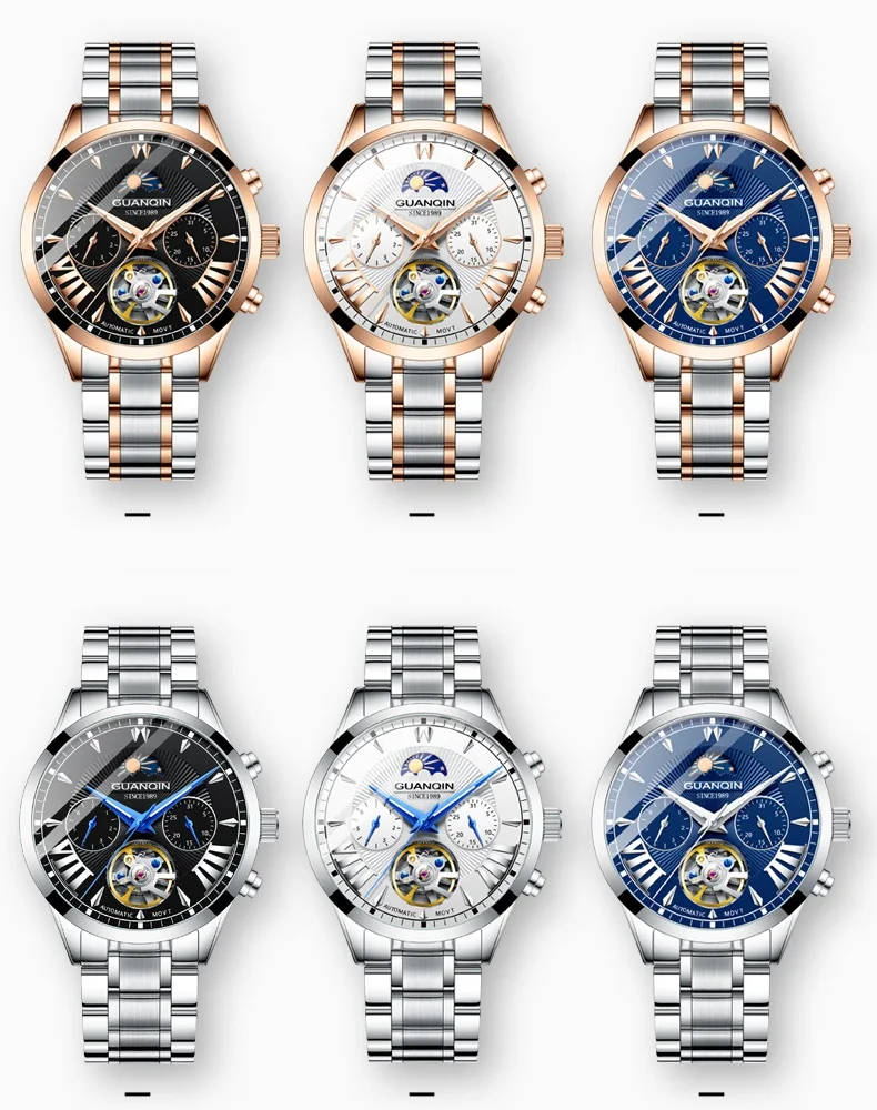 Automatic Watch Man GUANQIN GJ16120 Mens Watches Top Brand Luxury Mechanical Watch Moon Phase 50m Waterproof Tourbillon Date New (12)
