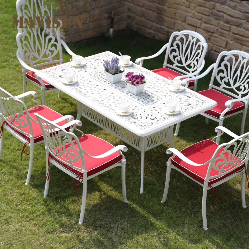 Outdoor Aluminum Tables And Chairs Leisure Dining For Villa Garden Open-Air Balcony White Courtyard Simple Furniture Set