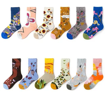 

Fashion Harajuku Style Art Mimeograph Painting Hip Hop Women Socks Casual Antiskid Happy Animal Jacquard Calcetines Mujer Sox