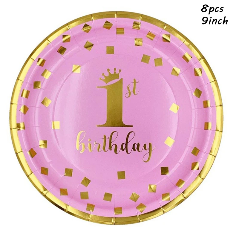 9inch Plates 8pcs Joriwoo Свадебные одноразовые вечерние столовые приборы бумажные соломинки тарелки чашки с днем рождения украшения для взрослых ребенок душ мальчик девочка - Цвет: 9inch Plates 8pcs