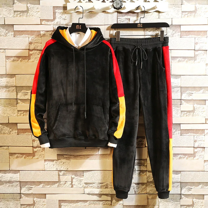 

2018 New Style Men Casual Loose-Fit Hoodie Suit Gold Velvet a Set of Sports Men's Korean-style Popular Brand Men'S Wear