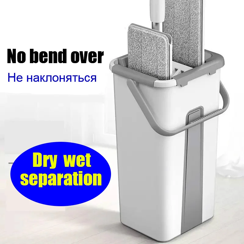 

Hand-free Mop with Bucket for Cleaning Floors Help Flat Spray Head Lightning Offers Squeeze for Wash Floor Home Lazy Wiper Rags