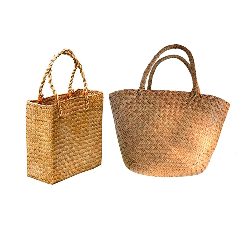 

NEW-Fashion Straw Summer Women Beach Handbags Female Flap Handbags Designer Lady Retro Rattan Handmade Tote Bag(Yellow) & Straw