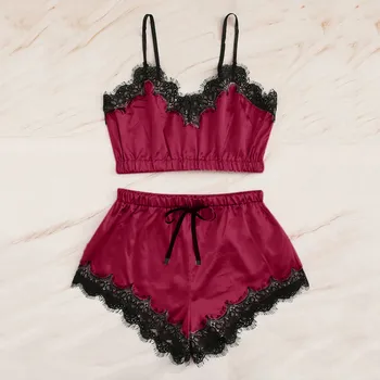 

Women Lace Sleepwear Clothes Healthy Fashion Simple Home Wear Sets Sexy Lingerie Babydoll Nightwear Satin Cami Top Femme #T5P