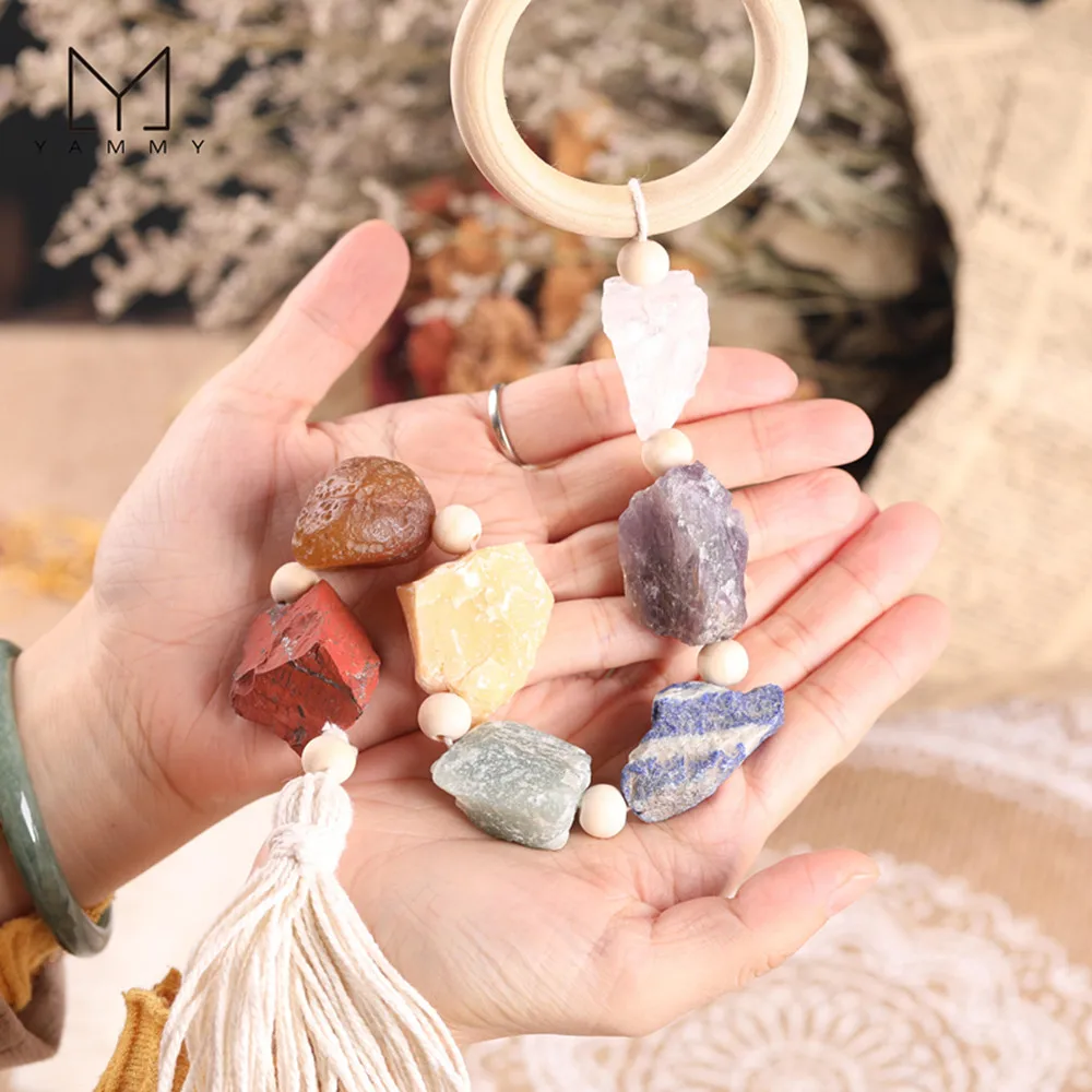 

Yammy Seven-Color Chakra Natural Crystal Stone Car Pendant 7 Chakra Tumbled Gemstone Tassel Hanging Ornament Stones Car Decor