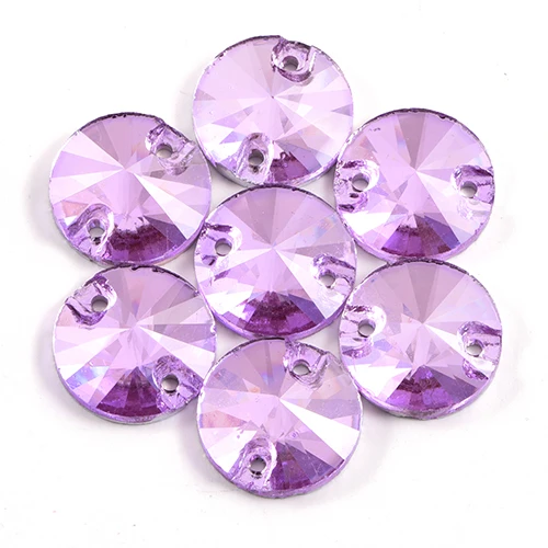 Violet Круглый Rivoli Кристалл AB круглые пришивные стразы с плоской задней частью красочные стеклянные стразы для шитья свадебное платье Y2818 - Цвет: Violet