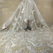 Цвета слоновой кости+ платье цвета шампанского с вышивная сетка петли кружево ткань с блестками в африканском стиле! Новое Женское платье с рисунком летающих птиц кружевная ткань 1 ярд