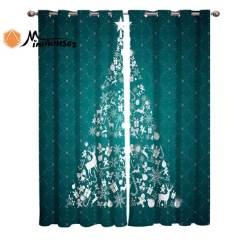 

Green Merry Christams Curtains Window Living Room Curtains Kitchen Indoor Window High Blackout Curtain