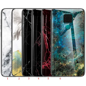 

50pcs/lot Hard Tempered Glass Cover For Huawei Nova 5i Pro Soft Edge Anti-scratch Marble Pattern Hard Case