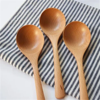 

Beech Wooden Long Handle Large Round Spoons Japanese-Style Household Porridge Spoons Hot Pot Soup Ladle For Kitchen Accessories